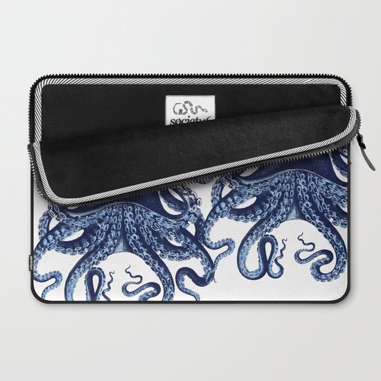 Laptop Sleeve Watercolor Blue Vintage Octopus by South Pacific Prints on Laptop Sleeve
