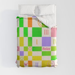 Relax and be happy - retro 80s 90s colourful gradient checkered pattern #2 greenish neon Duvet Cover