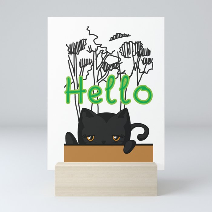 Black Cat Hello Mini Art Print