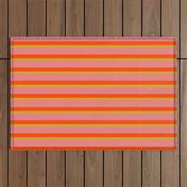 [ Thumbnail: Light Coral, Red, and Goldenrod Stripes Pattern Outdoor Rug ]