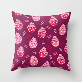 Valentine's cupcakes burgundy pink party Throw Pillow
