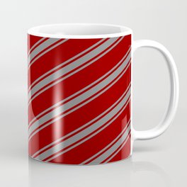 [ Thumbnail: Dark Red and Gray Colored Pattern of Stripes Coffee Mug ]