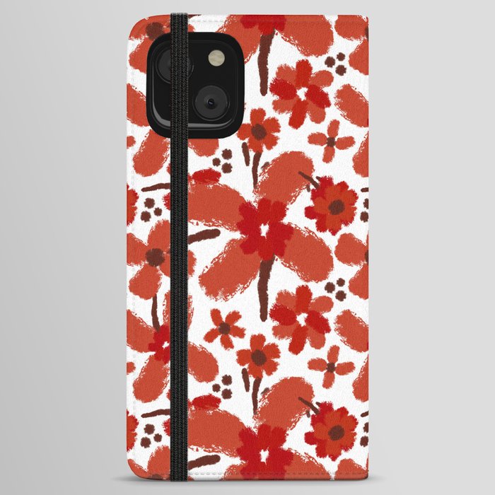 Red Orange Bold Abstract Flowers  iPhone Wallet Case