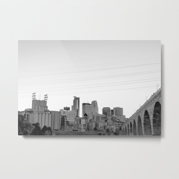 Minneapolis Skyline Black and White Metal Print