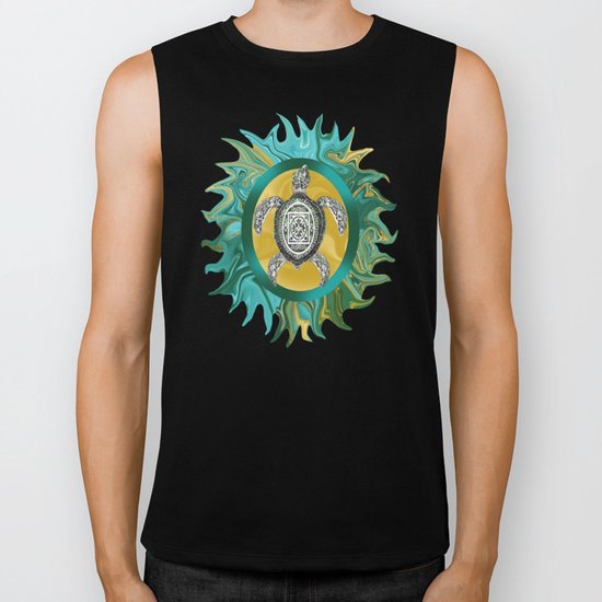 Aztec Emblem Sea Turtle Biker Tank