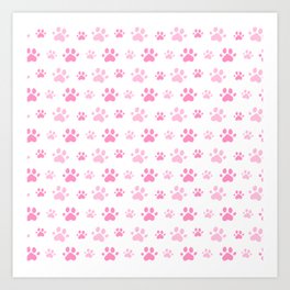 Adorable Pink Cat Paw Seamless Pattern Art Print