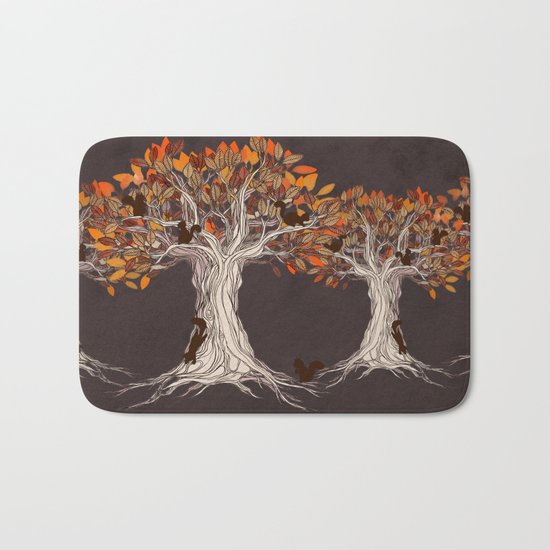 Little Visitors - Autumn tree illustration with squirrels Bath Mat