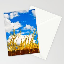clouds+blue+yellow+fence Stationery Cards