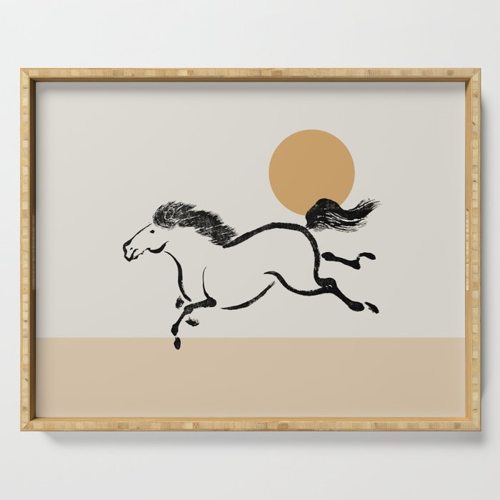 Wild Horse Simple Illustration - beige  Serving Tray