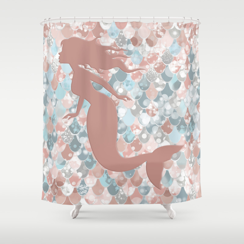 Elegant Mermaid Blush Pink Coral Aqua Teal Shower Curtain By