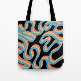 Enae - Orange and Blue Retro Ribbon Swirl Pattern on Black Tote Bag