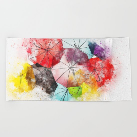 Umbrella Watercolor Beach Towel