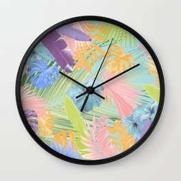 Pastel Summer Hibiscus Flower Jungle #2 #tropical #decor #art #society6 Wall Clock