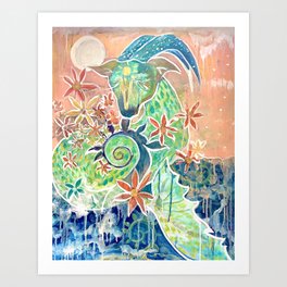 Capricorn the Sea Goat Art Print | Zodiac, Goat, Celestial, Painting, Sea, Capricorn, Starsigns, Acrylic, Seagoat, Horoscope 