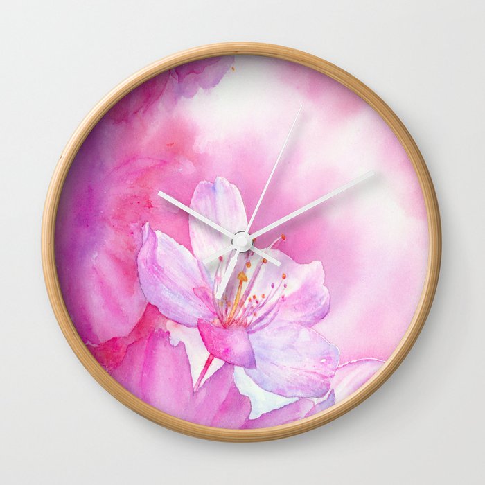 Cherry Blossom Spring Delight Sakura Hanami Art Watercolor Painting By Suisai Genki Wall Clock By Suisaigenki Society6