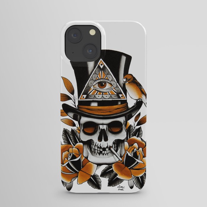 Smoking skull and roses iPhone Case