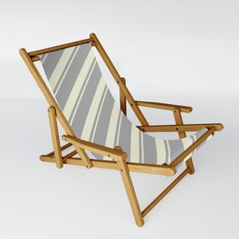 [ Thumbnail: Dark Gray & Beige Colored Striped/Lined Pattern Sling Chair ]