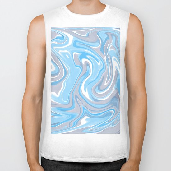 Blend of Blue and Grey Shades Marble Biker Tank