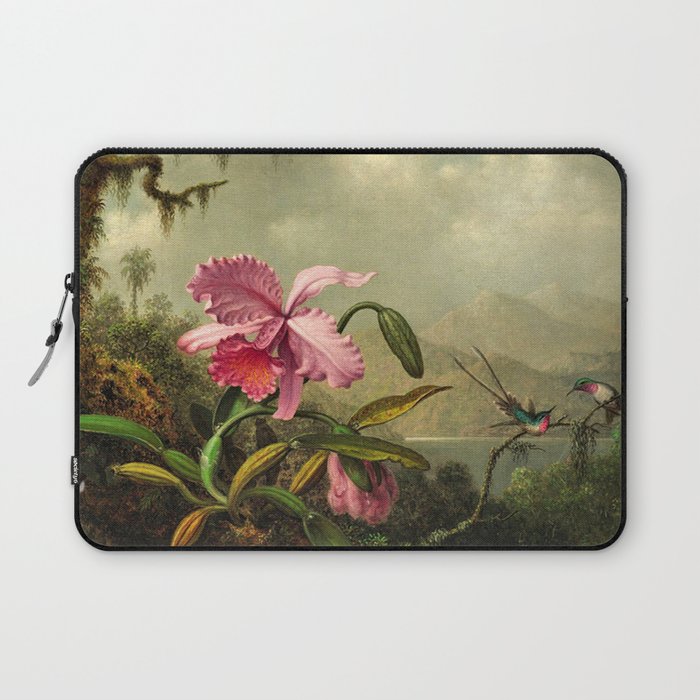Orchids And Hummingbirds mountainous rainforest landscape painting by Martin Johnson Heade Laptop Sleeve