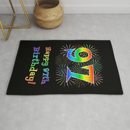 [ Thumbnail: 97th Birthday - Fun Rainbow Spectrum Gradient Pattern Text, Bursting Fireworks Inspired Background Rug ]