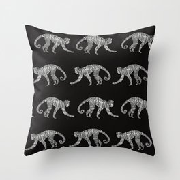 Zebra-print monkeys on black background Throw Pillow