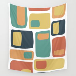 Mid Century Funky Squares and in Teal, Charcoal, Orange and Yellow Wall Tapestry