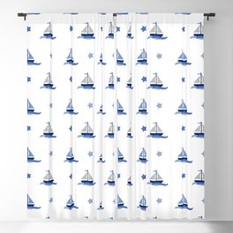 Navy Blue Nautical Sailboat Blackout Curtain