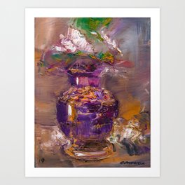 Chinese vase with magnolias Art Print