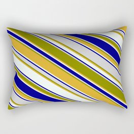 [ Thumbnail: Colorful Light Gray, Green, Goldenrod, Mint Cream, and Blue Colored Pattern of Stripes Rectangular Pillow ]