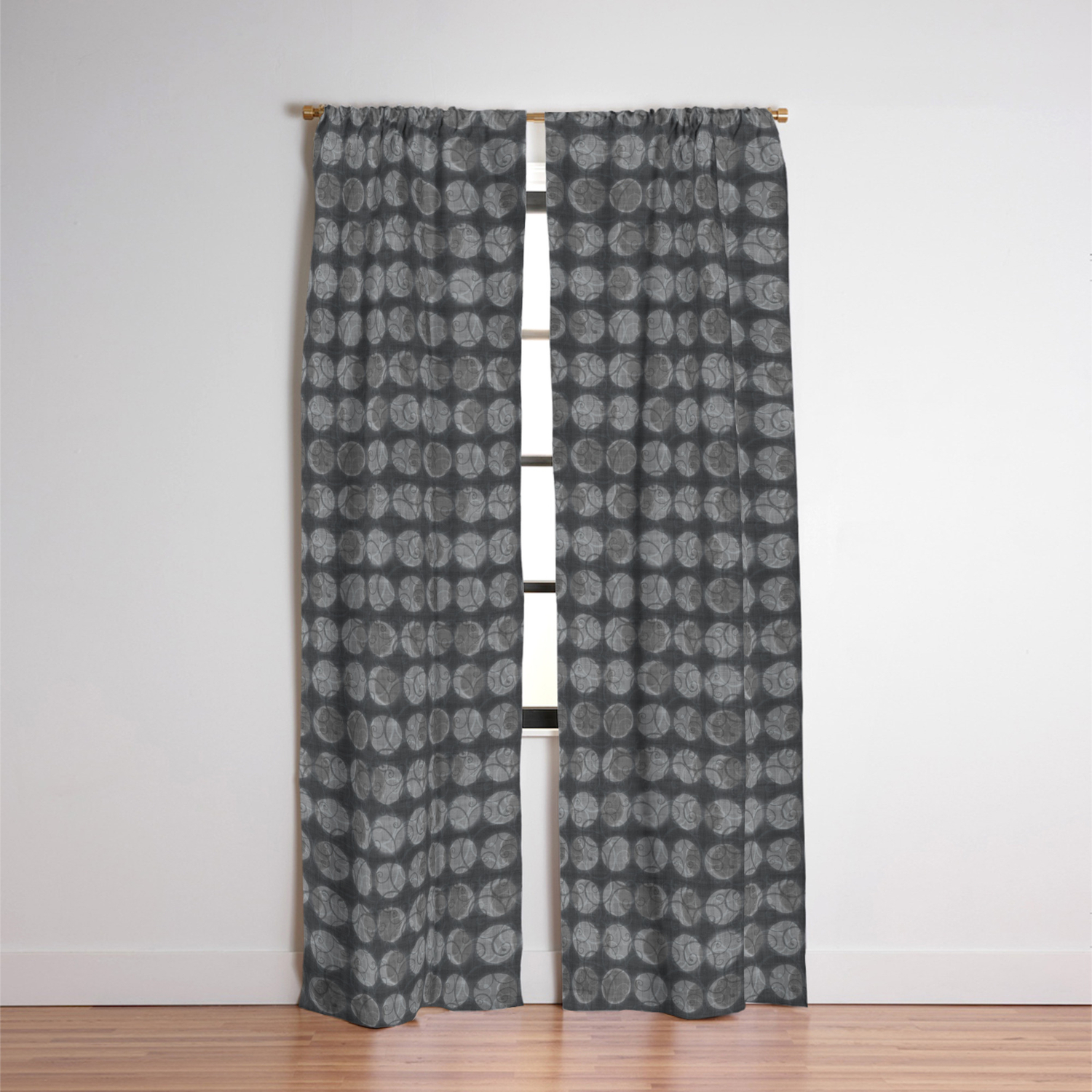 Solar Eclipse Swirls Geometric Pattern Grey Blackout Curtain By