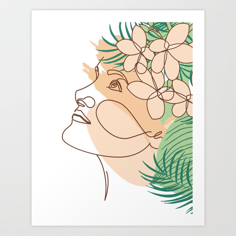 Minimal Line Art Summer Woman With Tropical Flowers Art Print By Betterhome Society6,Table Mat For Kids Drawing