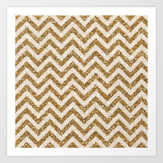 Sparkling gold glitter chevron pattern Art Print