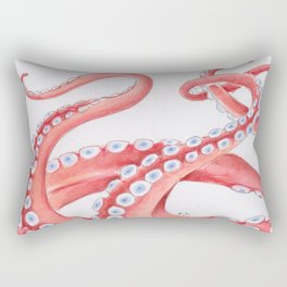 Red Tentacles Octopus Watercolor Ink Rectangular Pillow
