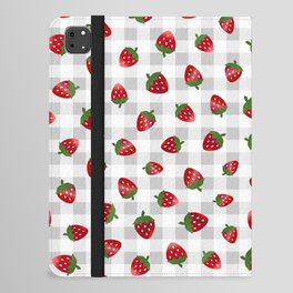 Strawberries All Over - gray check iPad Folio Case