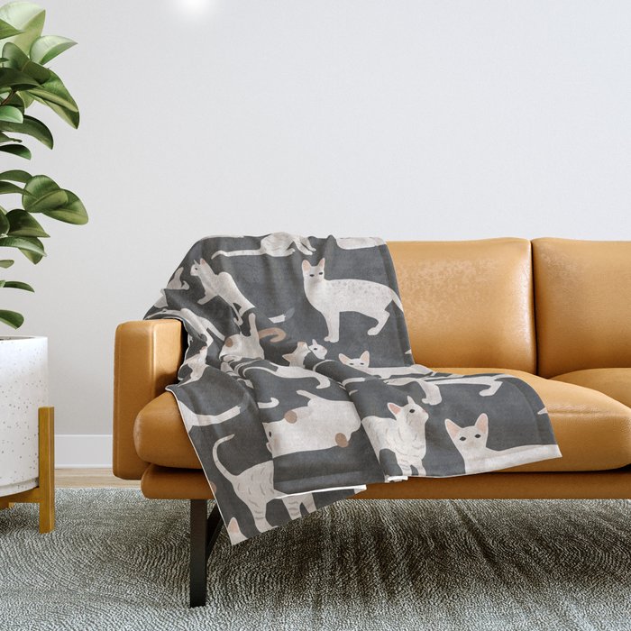 White Cats Pattern Throw Blanket