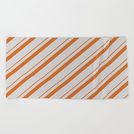 [ Thumbnail: Chocolate & Light Grey Colored Striped Pattern Beach Towel ]