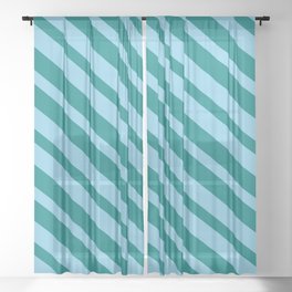 [ Thumbnail: Sky Blue & Teal Colored Lines/Stripes Pattern Sheer Curtain ]