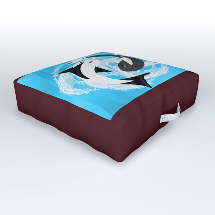 Yin and yang black and white fish Outdoor Floor Cushion