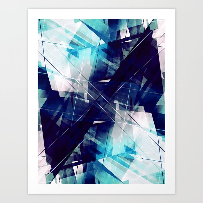 Shades Of Blue Geometric Abstract Art Art Print By Ovko Society6