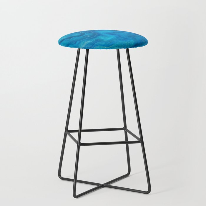 Blue & Teal Marble Agate Abstraction Bar Stool