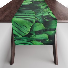 Monstera leaf jungle pattern - Philodendron plant leaves background Table Runner