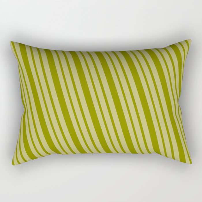 Green & Dark Khaki Colored Lines/Stripes Pattern Rectangular Pillow