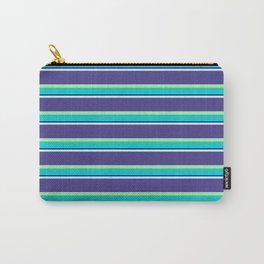[ Thumbnail: Lavender, Dark Slate Blue, Green, Dark Turquoise & Dark Blue Colored Striped Pattern Carry-All Pouch ]