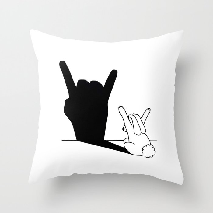 Rabbit Rock and Roll Hand Shadow Throw Pillow