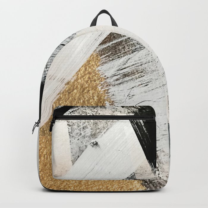 Armor [9]: a minimal abstract piece in black white and gold by Alyssa Hamilton Art Backpack