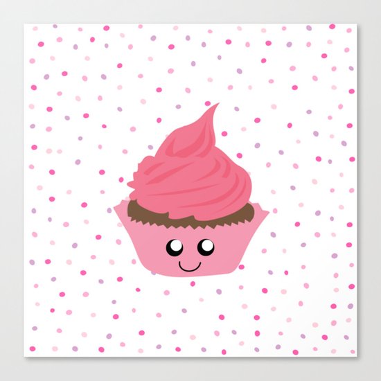 Valentine's Day Cupcake with Confetti Sprinkles (Dazzling Pink Polka Dots / Valentine Gift) Canvas Print