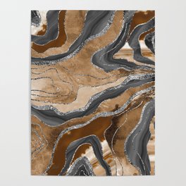 Earthy Marble Agate Silver Glitter Glam #1 (Faux Glitter) #decor #art #society6  Poster