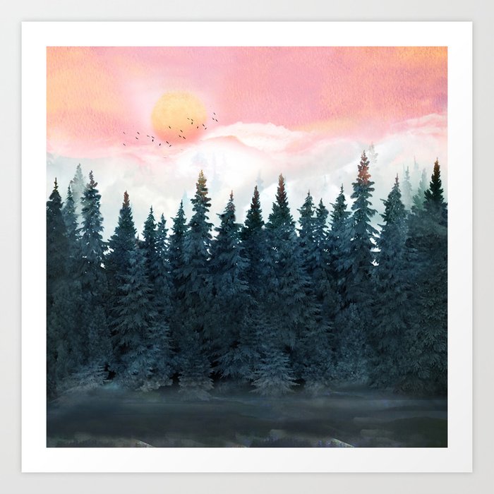 Forest Under the Sunset Art Print