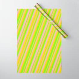 [ Thumbnail: Light Pink, Yellow & Chartreuse Colored Lines Pattern Wrapping Paper ]