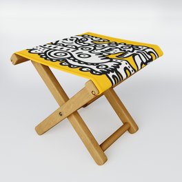 Black and White Cool Monsters Graffiti on Yellow Background Folding Stool